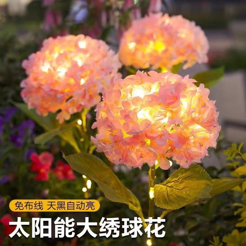 Solar outdoor lights, courtyard decorative lights, hydrangea lights, outdoor garden atmosphere lights, waterproof smoke lanterns, villa decoration