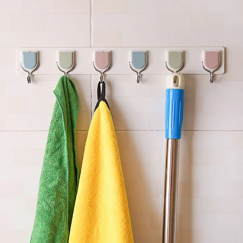 7758-6钩门背后挂衣架挂扣挂钩强力粘胶一排卧室玄关钥匙粘钩免打孔厨房长细节图