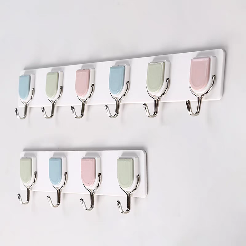 7758-6钩门背后挂衣架挂扣挂钩强力粘胶一排卧室玄关钥匙粘钩免打孔厨房长产品图