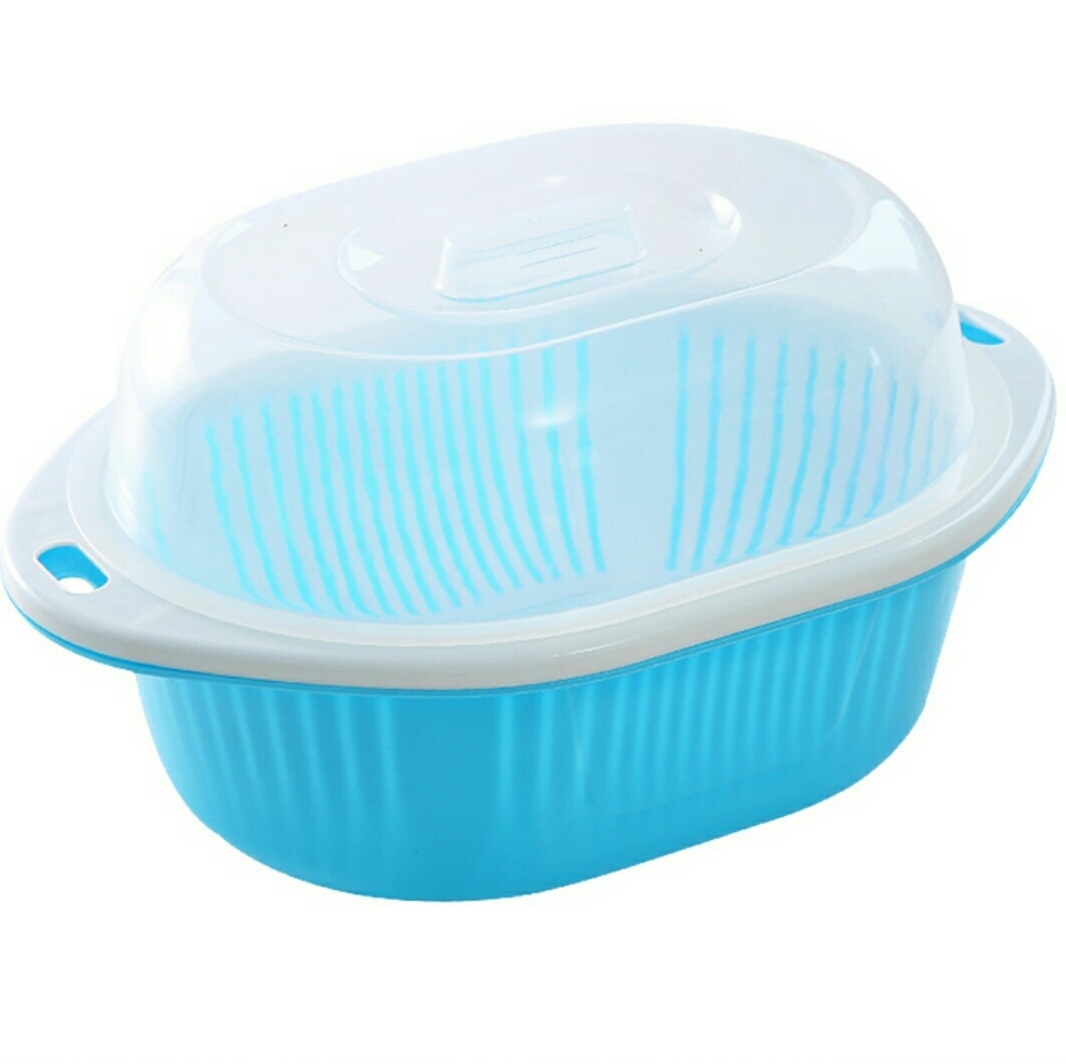 双层带盖洗菜篮长方形沥水篮家用厨房洗菜盆塑料洗水果篮果盘大号