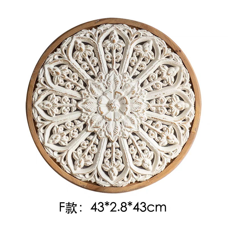 MDF material retro carved wall hanging circular art wall decoration European-style living room entrance wall decoration three-dimensional relief design details Picture