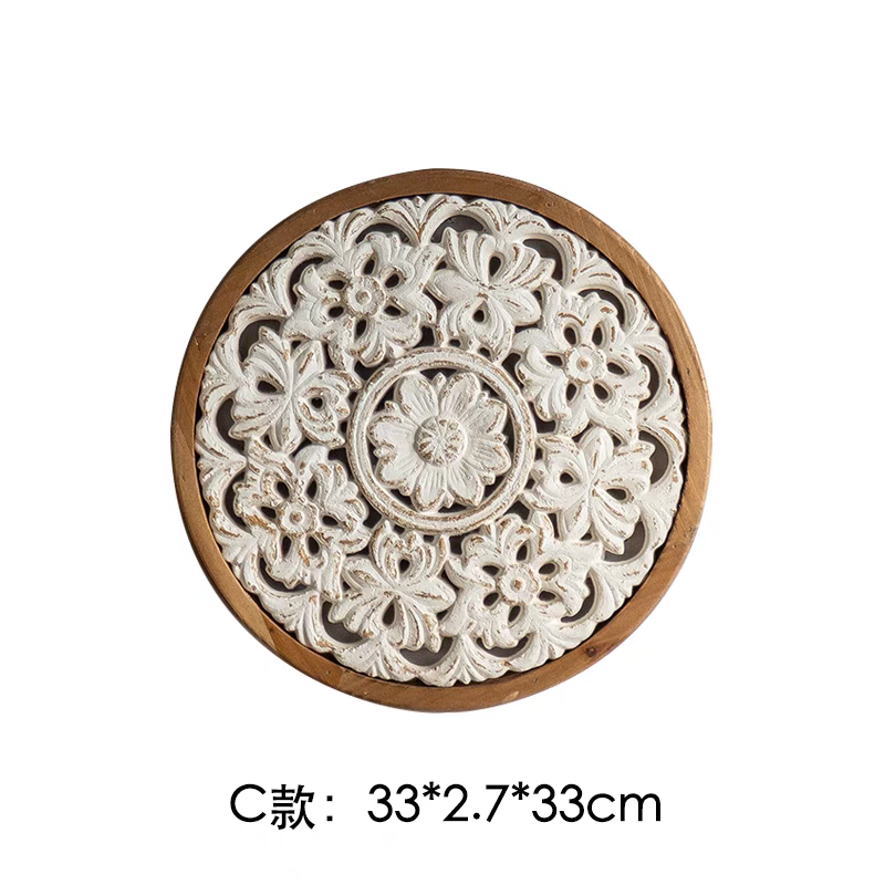 MDF material retro carved wall hanging circular art wall decoration European-style living room entrance wall decoration three-dimensional relief design pic 5
