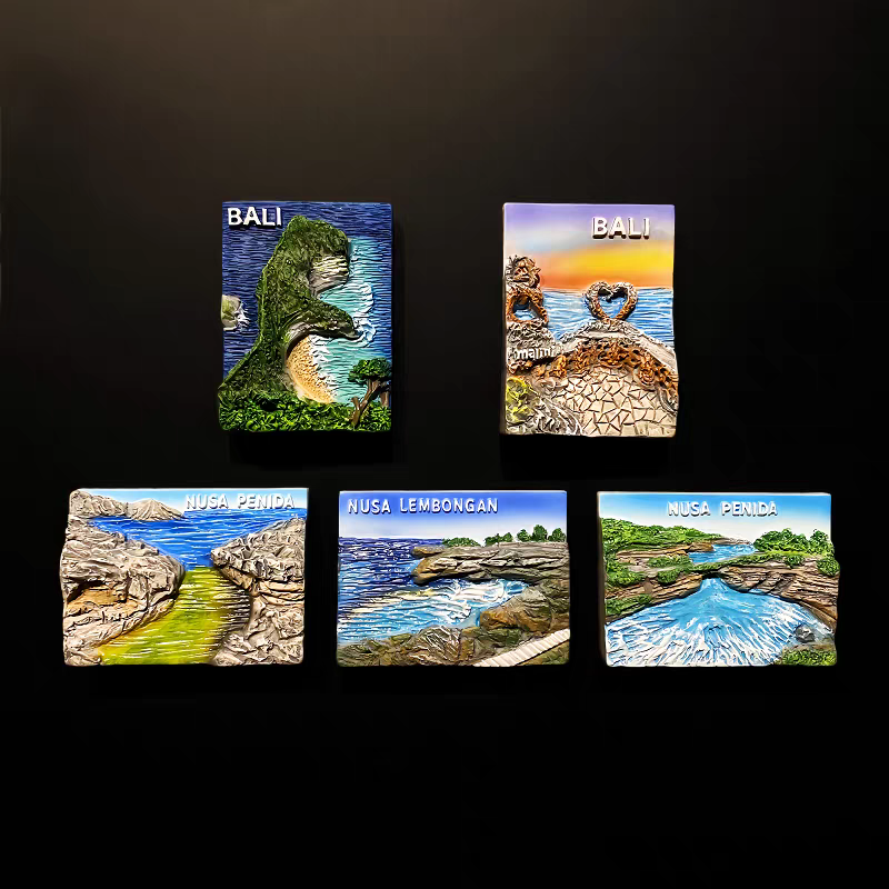 Creative resin handicrafts, magnetic fridge magnets and souvenirs from the romantic Bali Island, Penida Island, and Blue Dream Island in Indonesia details Picture