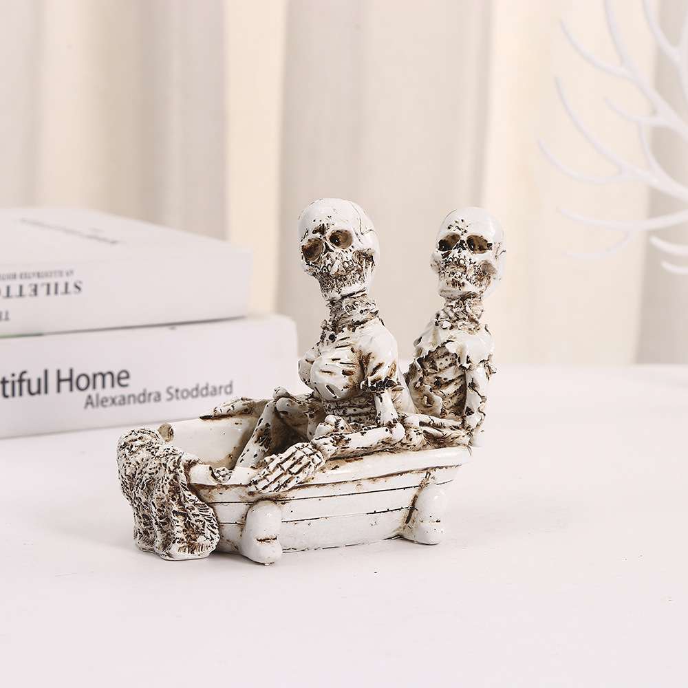 跨境新品厨房客厅摆件万圣节骷髅头树脂摆件骷髅鬼节桌面玄关摆设装饰礼品摆件小摆件树脂