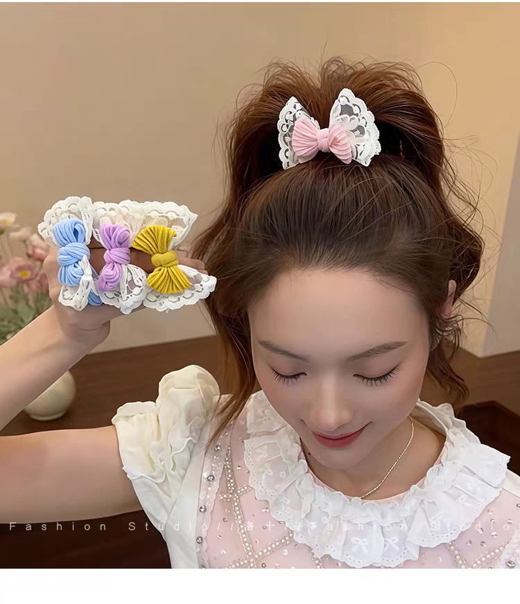 多巴胺蕾丝蝴蝶结发圈扎头绳女2025新款高弹力耐用发绳橡皮筋头饰头饰皮筋发饰详情图6