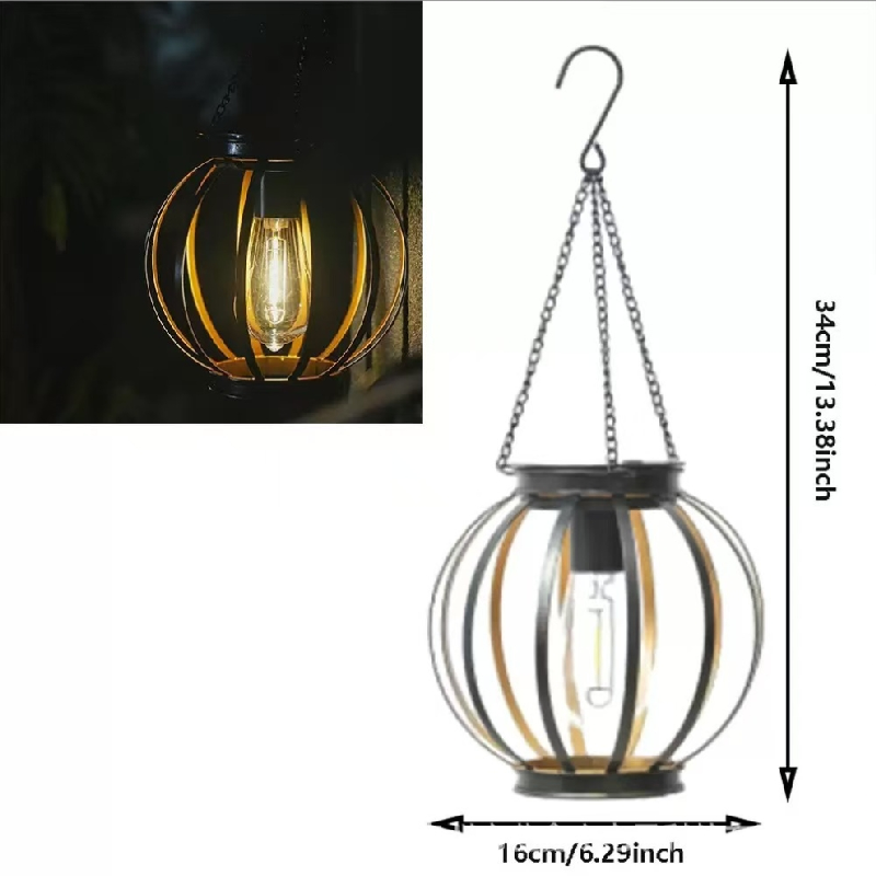 Solar-powered iron lanterns, retro net chandeliers, outdoor garden and courtyard decorations, hollowed-out lanterns, super bright Specification image