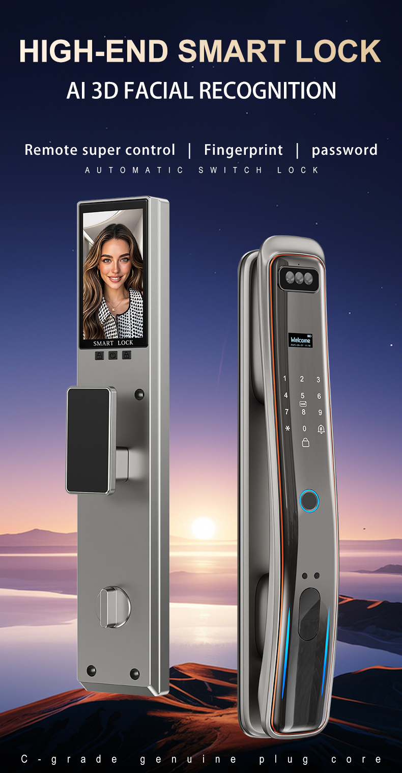Cross-border graffiti fingerprint lock, facial recognition smart fingerprint lock, fully automatic visual cat eye graffiti fingerprint lock pic 1
