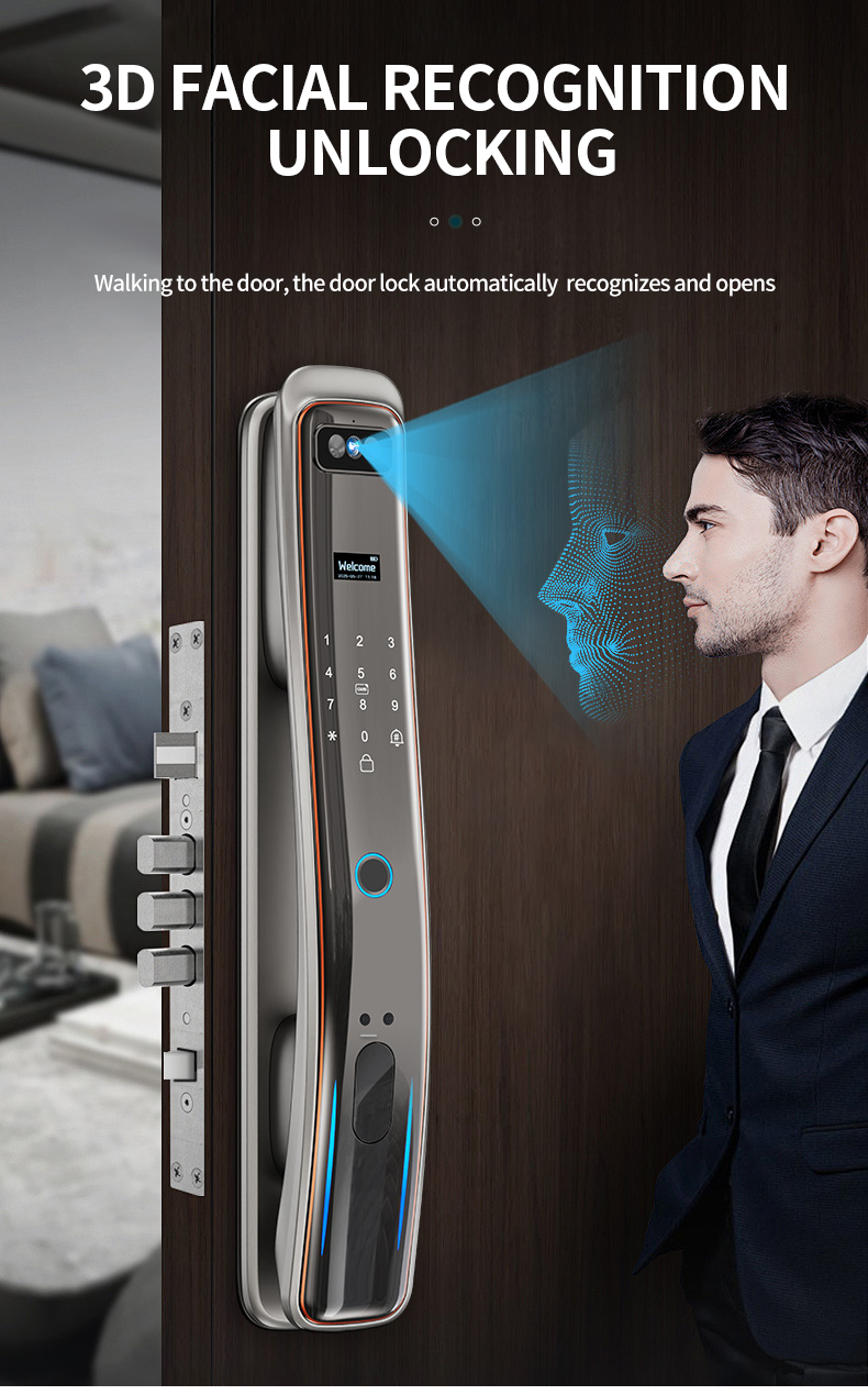 Cross-border graffiti fingerprint lock, facial recognition smart fingerprint lock, fully automatic visual cat eye graffiti fingerprint lock pic 3