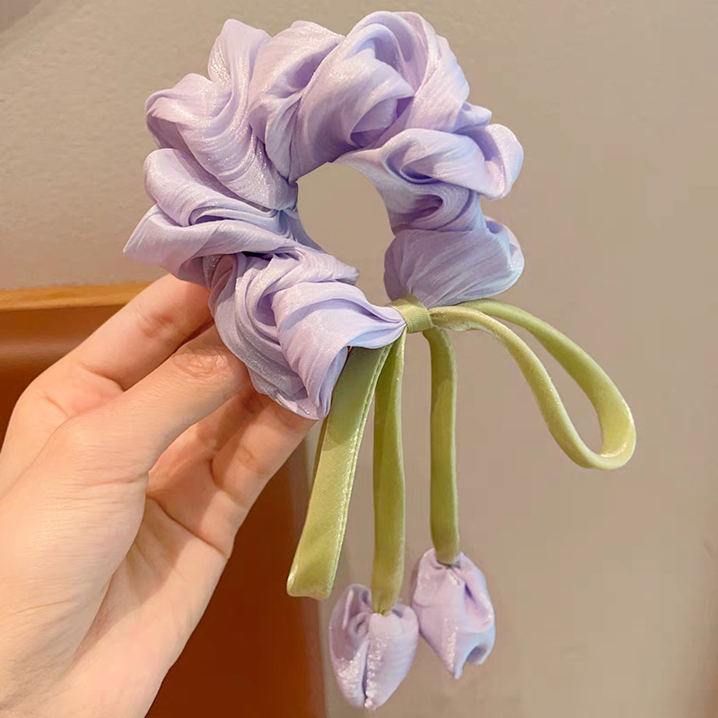 National Trend series Children's tulip flower large intestine hair band 2025 New Girls' bun hair rope Ribbon hair accessory detail image 9