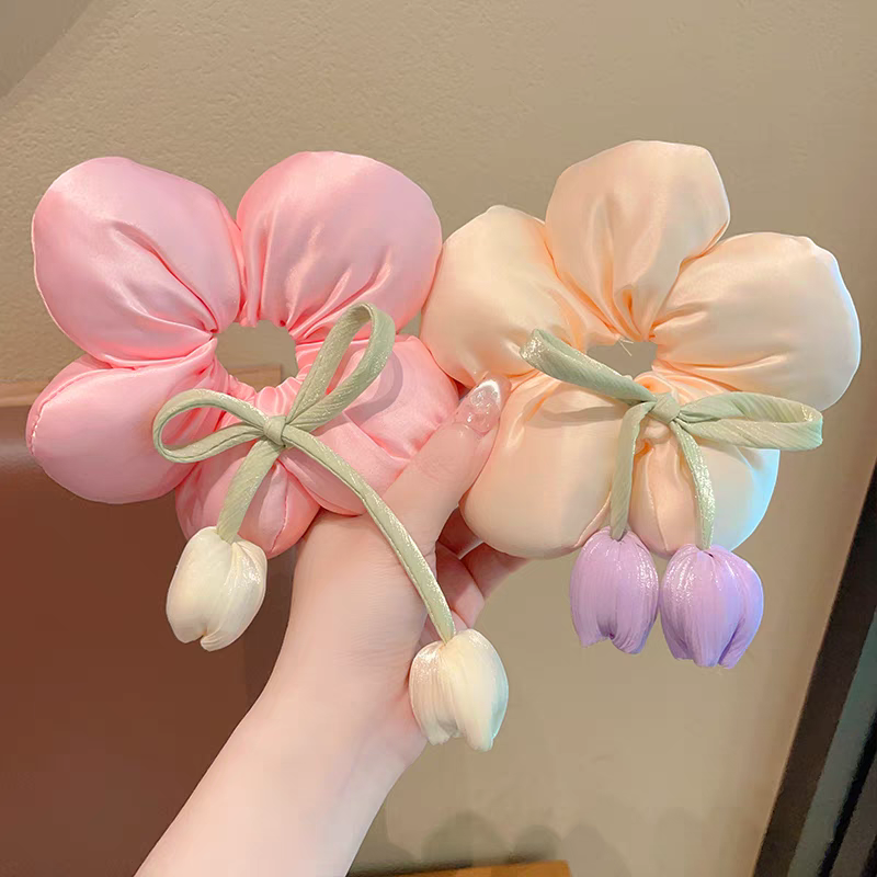 National Trend series Children's tulip flower large intestine hair band 2025 New style Girls' bun hair rope Korean-style ribbon headband pic 8