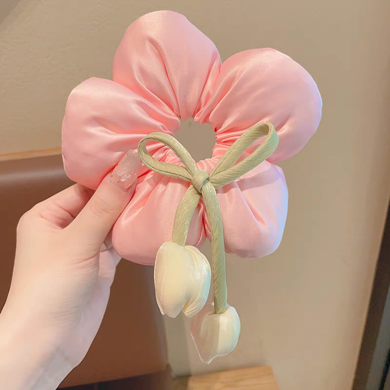 National Trend series Children's tulip flower large intestine hair band 2025 New style Girls' bun hair rope Korean-style ribbon headband Specification image