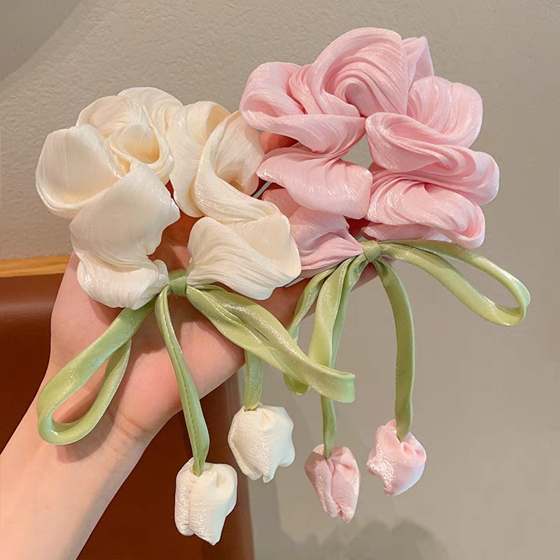 National Trend series Children's tulip flower large intestine hair band 2025 New Girls' bun hair rope Ribbon hair accessory detail image 11