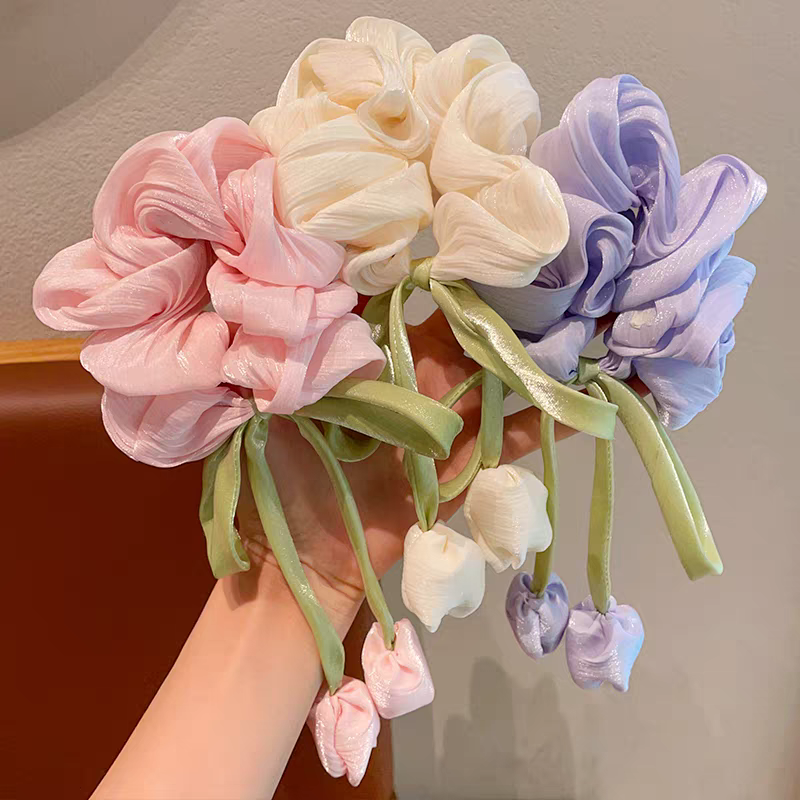 National Trend series Children's tulip flower large intestine hair band 2025 New Girls' bun hair rope Ribbon hair accessory detail image 13