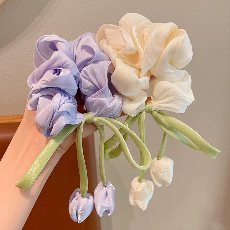 National Trend series Children's tulip flower large intestine hair band 2025 New Girls' bun hair rope Ribbon hair accessory detail image 12