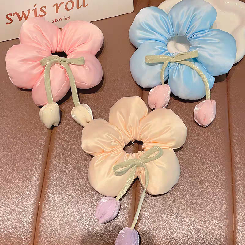 National Trend series Children's tulip flower large intestine hair band 2025 New style Girls' bun hair rope Korean-style ribbon headband Application Scenario