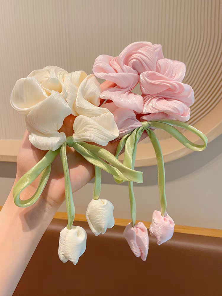National Trend series Children's tulip flower large intestine hair band 2025 New Girls' bun hair rope Ribbon hair accessory detail image 7