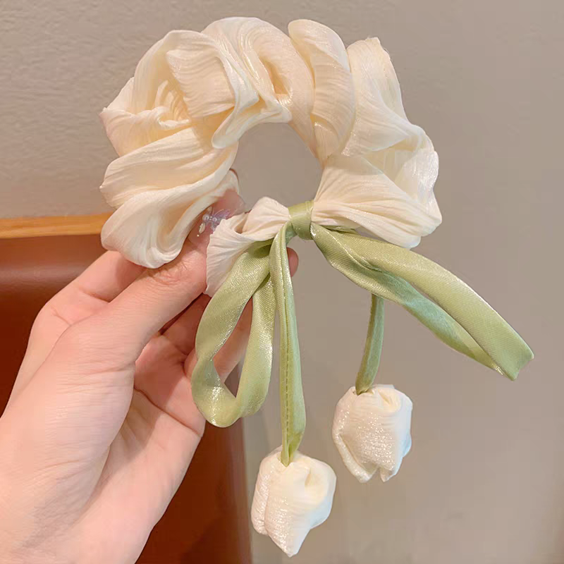 National Trend series Children's tulip flower large intestine hair band 2025 New Girls' bun hair rope Ribbon hair accessory detail image 10