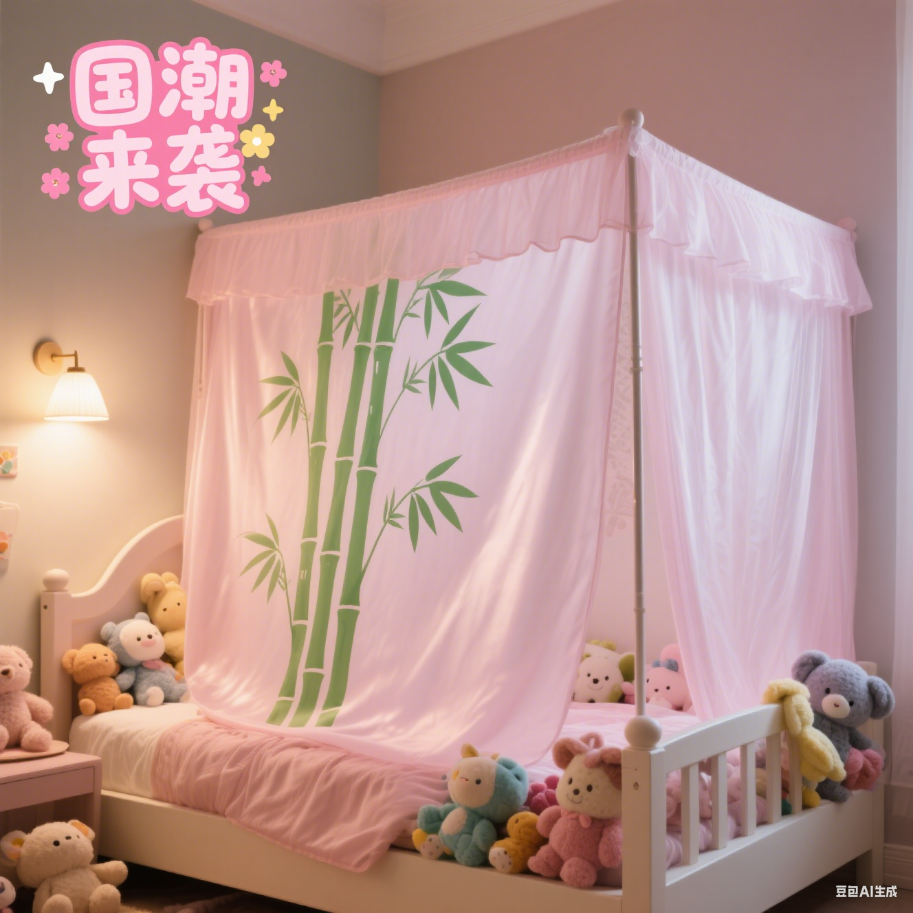 国潮上铺防摔蚊帐 床幔式婴儿推车专用蚊帐罩 高密度纱网防蚊保护安全舒适002