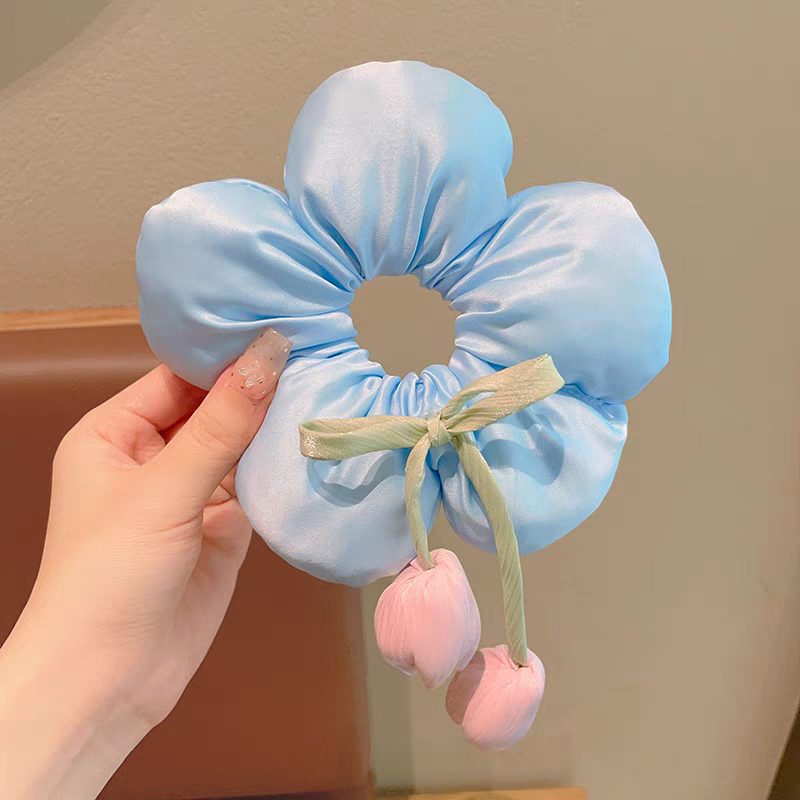 国潮系列儿童郁金香花朵大肠发圈2025新款女童丸子头发绳韩系飘带头绳
