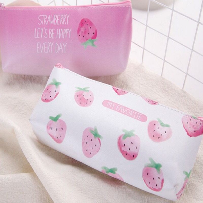 Fresh, simple and creative strawberry leather pen case, cute student cartoon fruit pen case storage 1 Specification image
