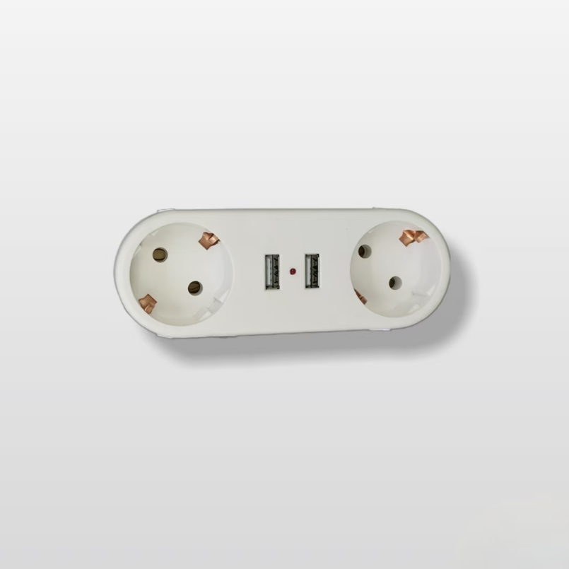 电工产品白色欧式深插转换插2位-4位和2USB转换欧插细节图