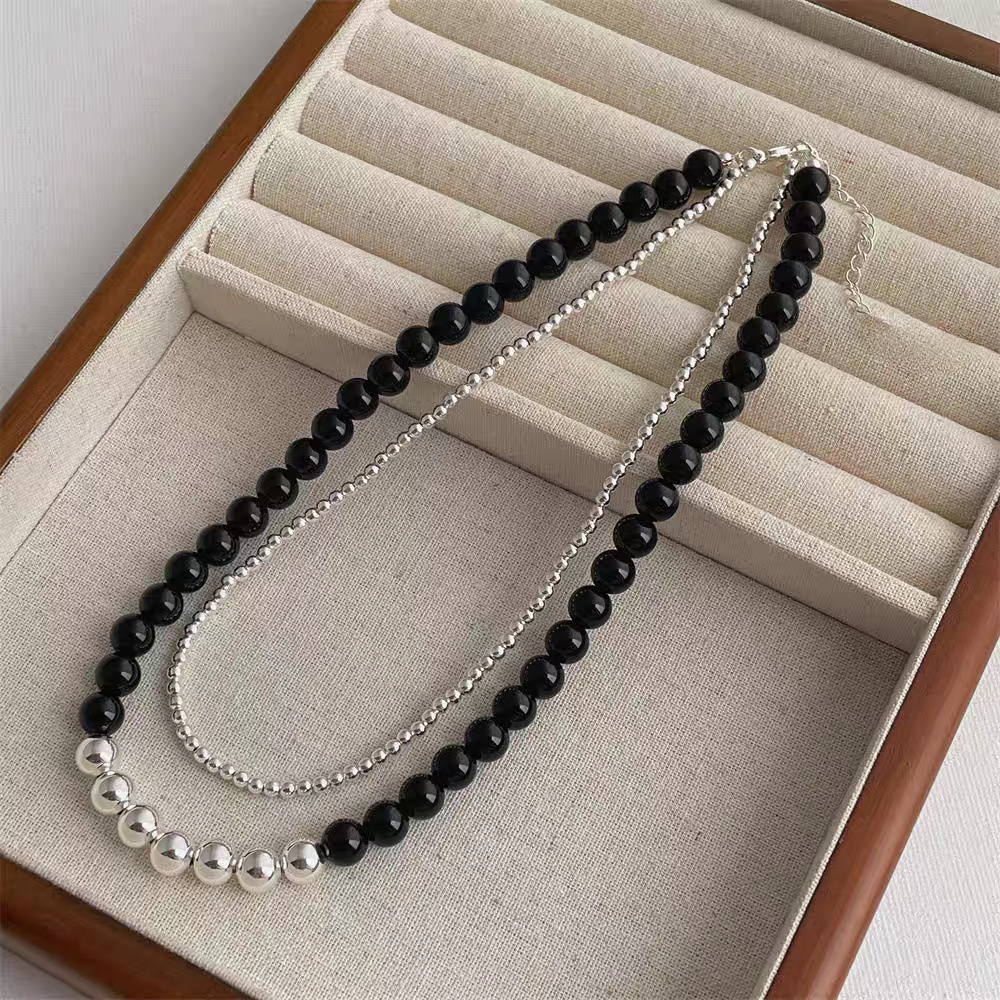 思兰银饰925银项链黑玛瑙项链饰品 时尚优雅项饰 简约设计黑玛瑙项链礼物