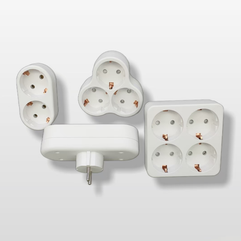 电工产品白色欧式深插转换插2位-4位和2USB转换欧插白底实物图