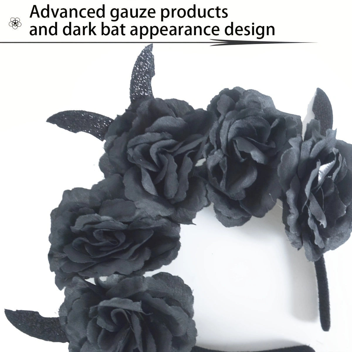 Halloween ladies wear black and red roses, bat headbands, women's Gothic flower hair ornaments, hair bands, headscarves, Halloween Cosplay party Specification image