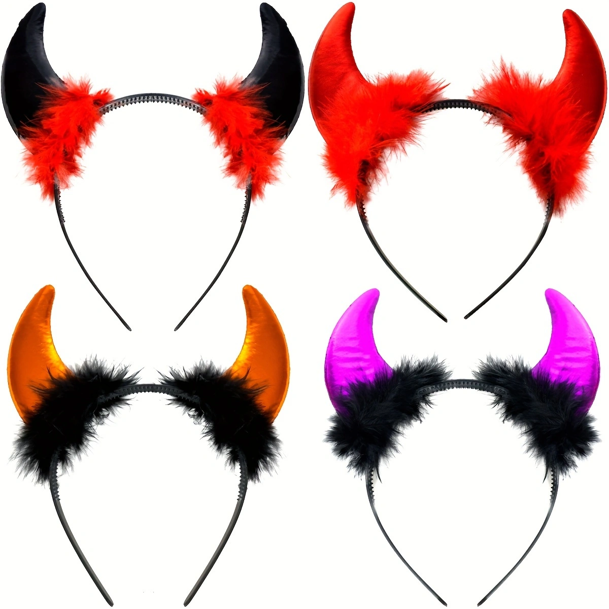 万圣节烫金亮布恶魔羽毛牛角发箍适合派对装扮头饰