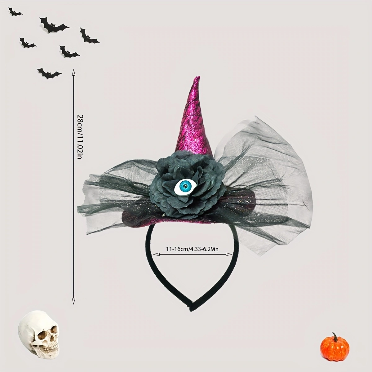 Halloween multi-color headwear, witch magic party, gauze eyeball, witch hat, headband, lace edge headband, funny ball headwear details Picture