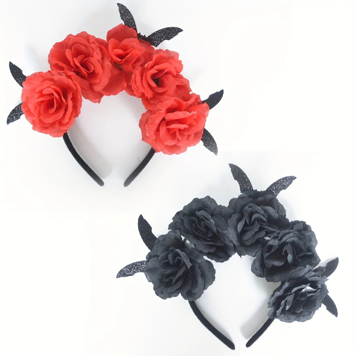 万圣节女士头带黑红玫瑰蝙蝠头带妇女哥特式花发饰头饰头发箍头巾万圣节Cosplay党