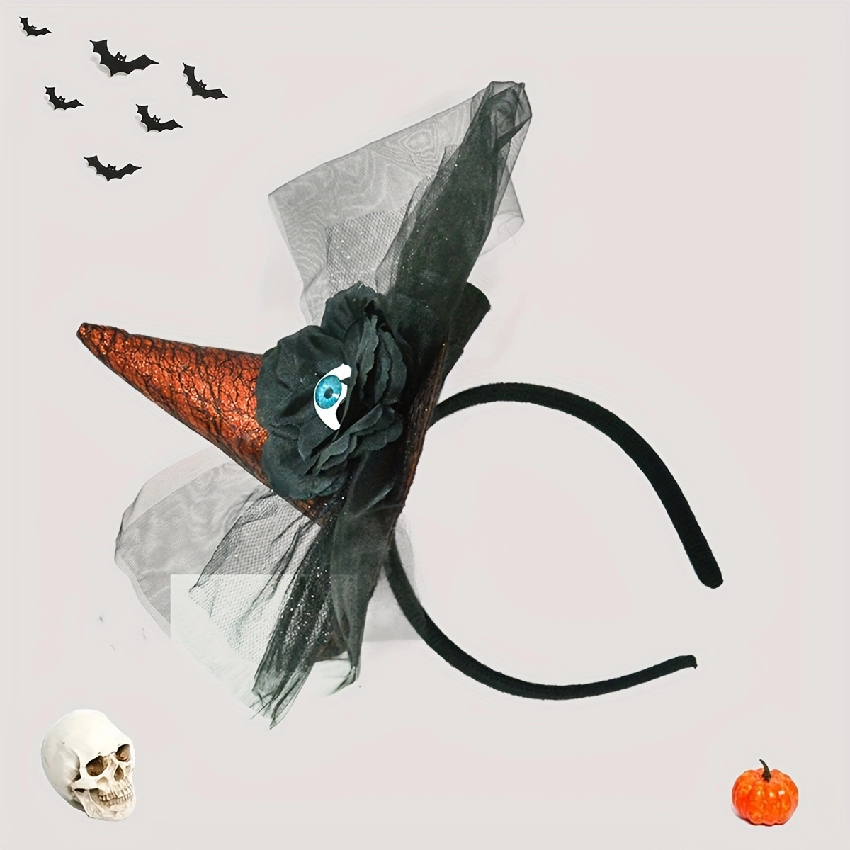 Halloween multi-color headwear, witch magic party, gauze eyeball, witch hat, headband, lace edge headband, funny ball headwear Specification image