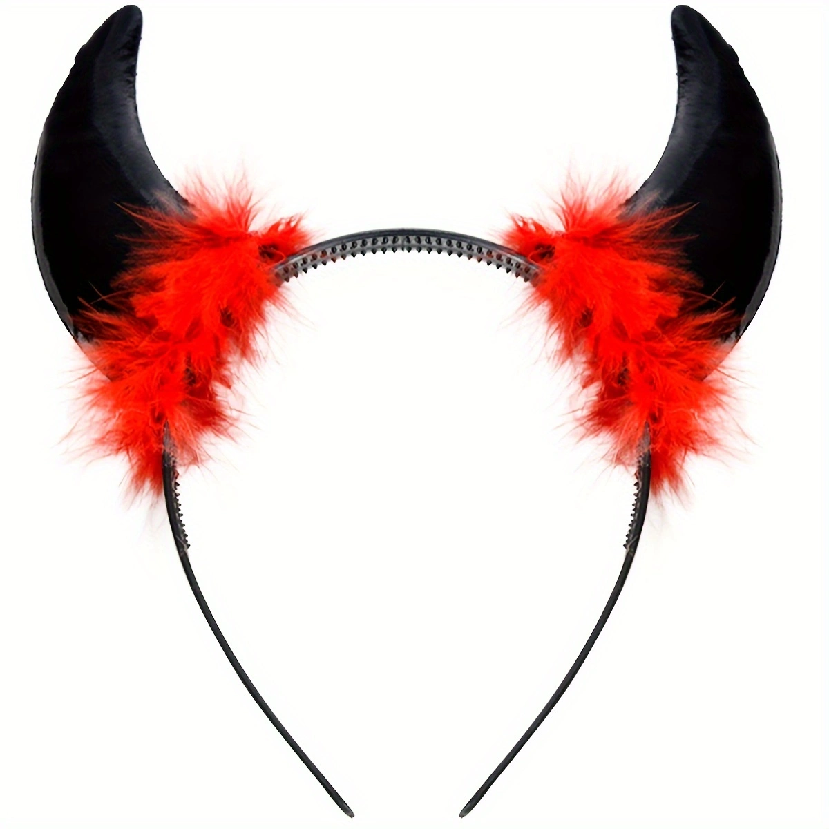 The Halloween gilded and shiny fabric devil feather horn headband is a perfect headwear for party outfits Specification image