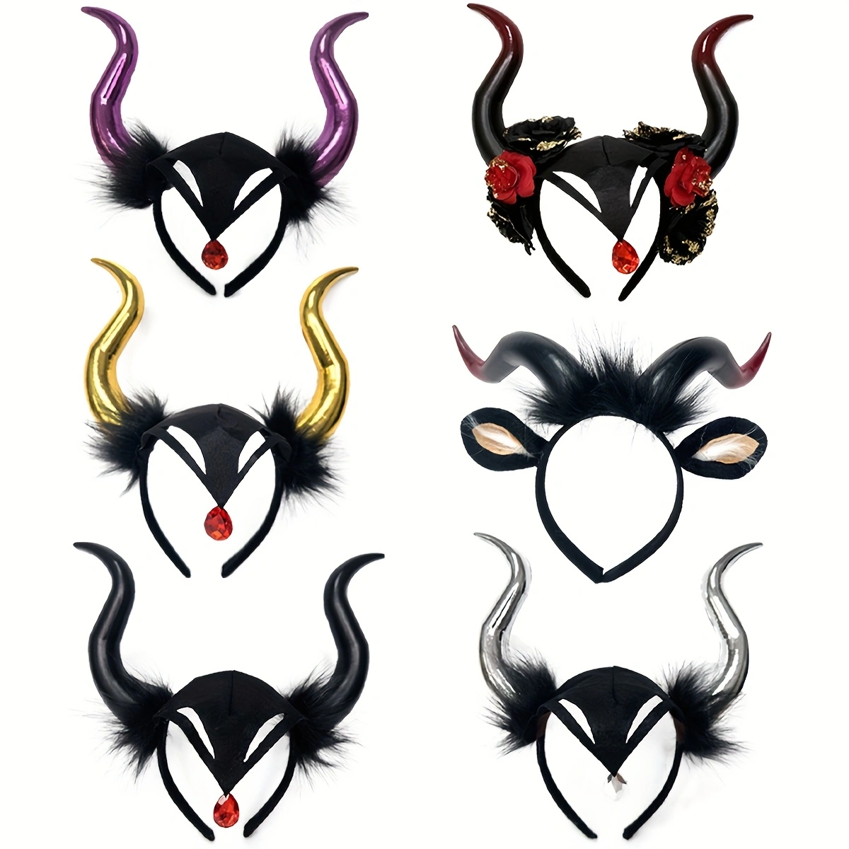 万圣节多色宝石牛角发箍鬼节头箍成人派对舞会装饰拍照道具