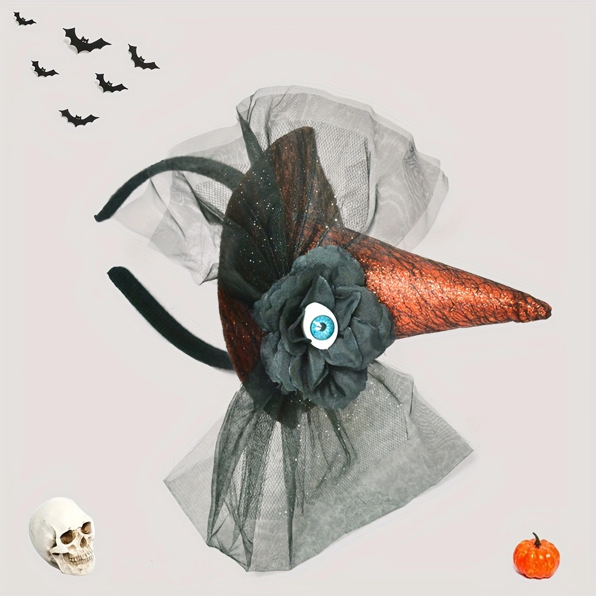 Halloween multi-color headwear, witch magic party, gauze eyeball, witch hat, headband, lace edge headband, funny ball headwear Application Scenario