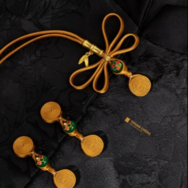 国潮盘扣新中式手工编织绕线蜻蜓盘香长尾一字布扣