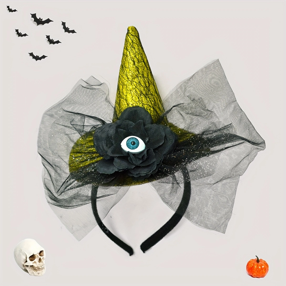 Halloween multi-color headwear, witch magic party, gauze eyeball, witch hat, headband, lace edge headband, funny ball headwear Item Picture