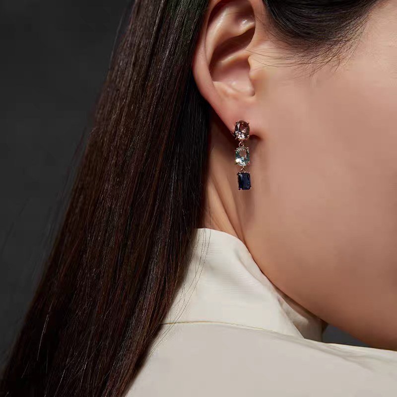 烧焊锆石耳环 时尚简约耳饰 女士气质百搭饰品 精致烧焊耳环