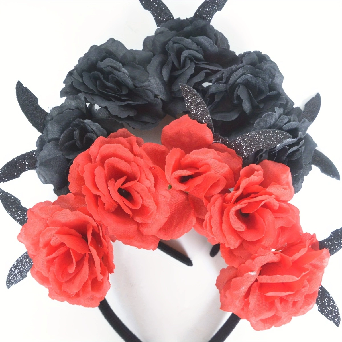 Halloween ladies wear black and red roses, bat headbands, women's Gothic flower hair ornaments, hair bands, headscarves, Halloween Cosplay party Item Picture