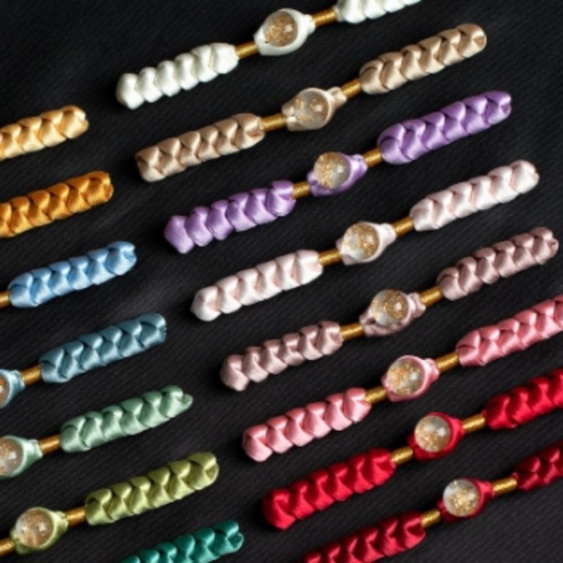 国潮汉服盘扣 扣子新中式色丁金箔珠麻花辫子扣