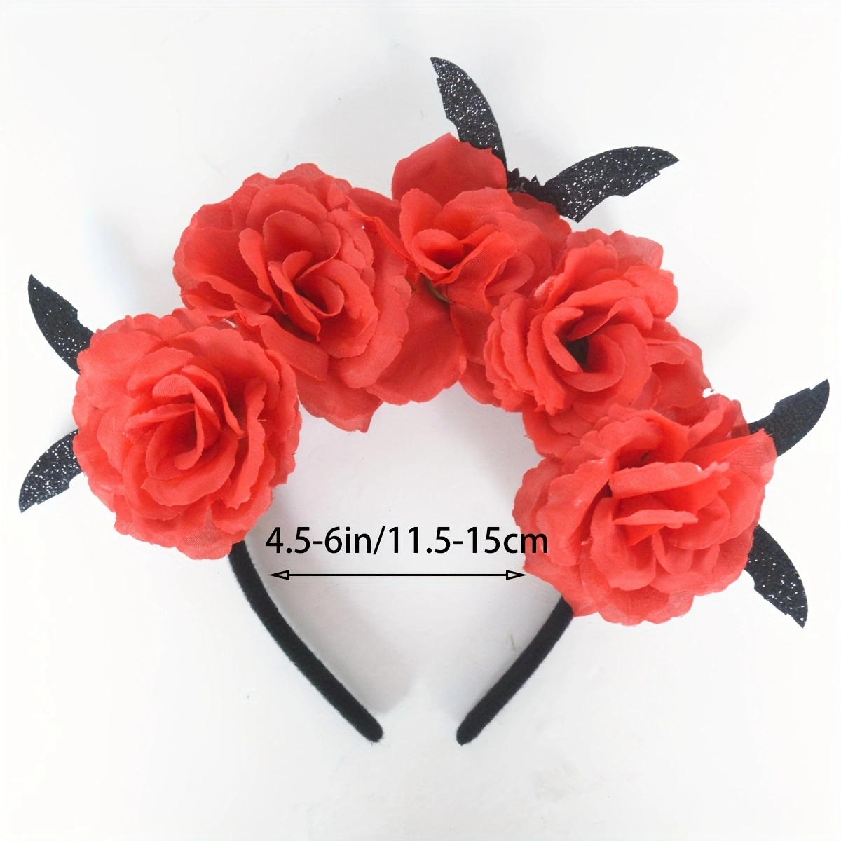 Halloween ladies wear black and red roses, bat headbands, women's Gothic flower hair ornaments, hair bands, headscarves, Halloween Cosplay party details Picture