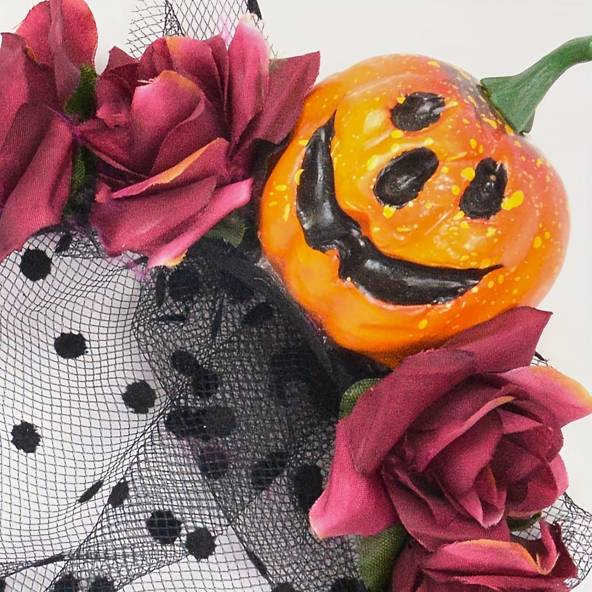 Halloween ladies' red rose pumpkin head, small black dot mesh, Ghost Festival costume headwear, small cape headband, party festival decoration, ball, daily funny headband Application Scenario