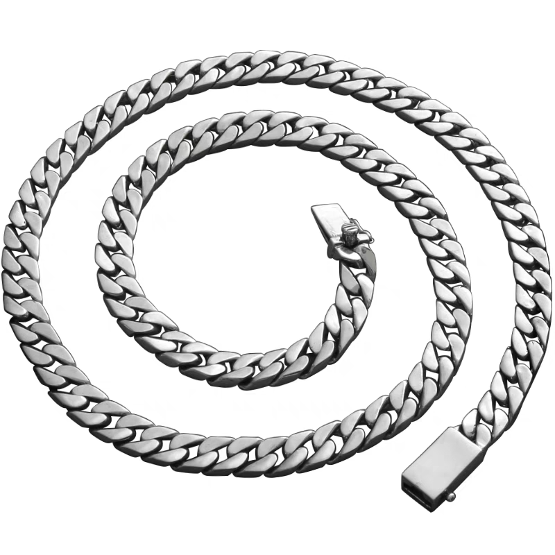 男士不锈钢链条项链古巴链义乌白底实物图