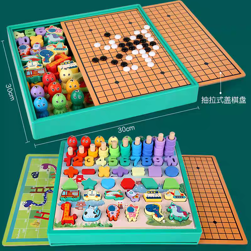 Early childhood education matching board, nine-in-one multi-functional logarithmic board, game chess, fun number wood Application Scenario