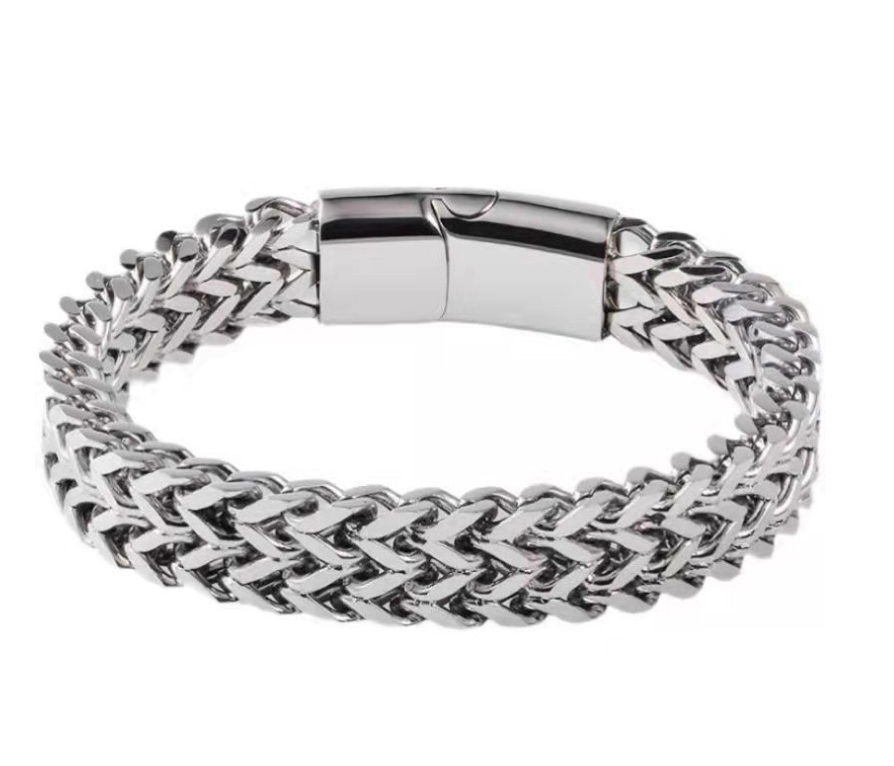 New titanium steel men's bracelet from Europe and America, stainless steel double-row square chain magnetic buckle bracelet