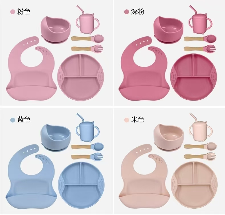 亚马逊跨境儿童母婴硅胶餐盘婴儿食品级餐具组合辅食套装餐具详情4
