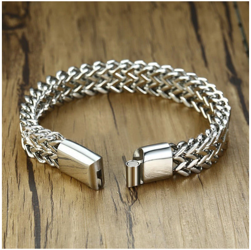 New titanium steel men's bracelet from Europe and America, stainless steel double-row square chain magnetic buckle bracelet Application Scenario