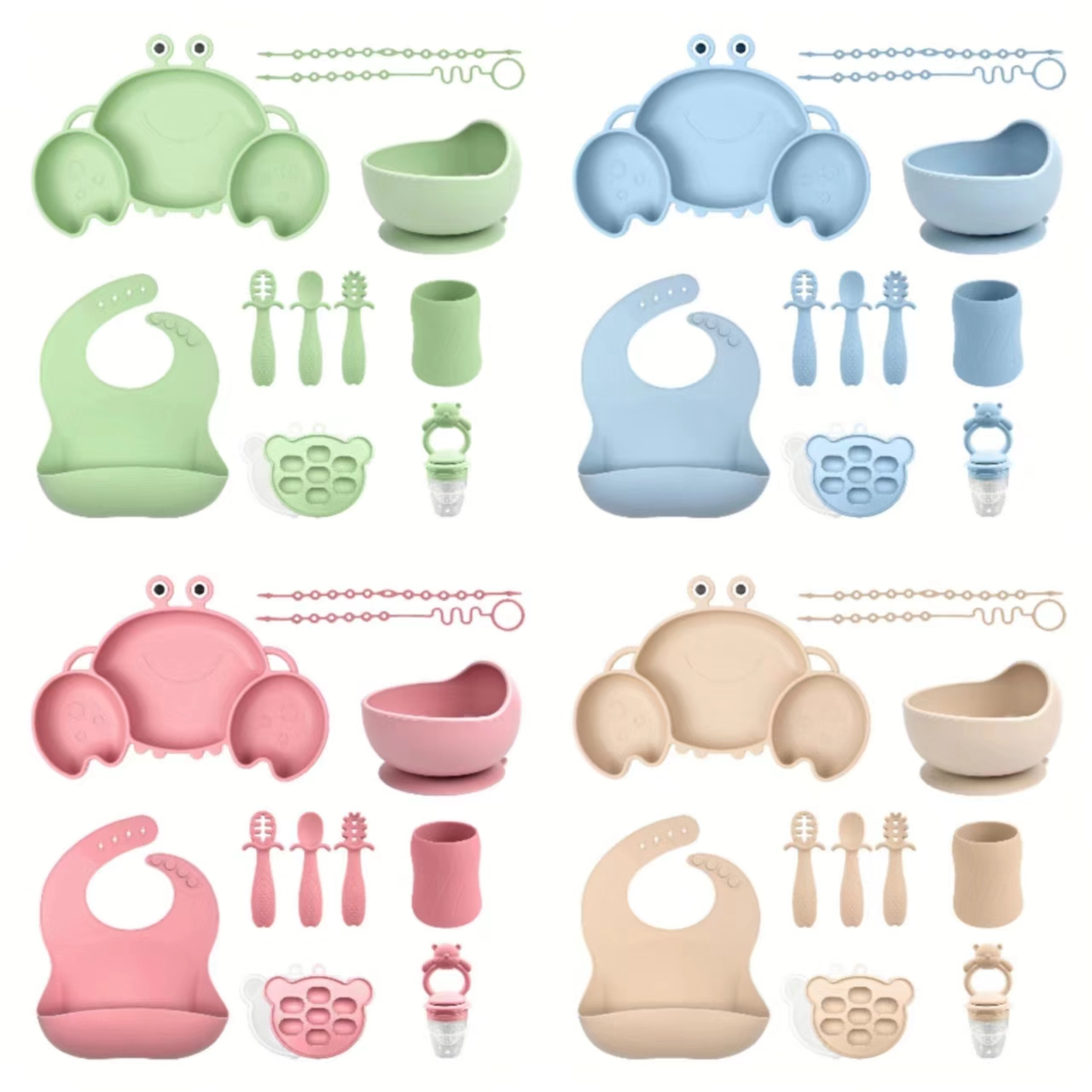 亚马逊跨境儿童母婴硅胶餐盘婴儿食品级餐具组合辅食套装餐具