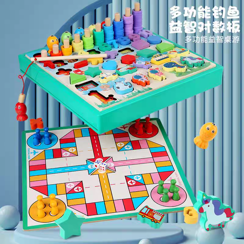 Early childhood education matching board, nine-in-one multi-functional logarithmic board, game chess, fun number wood detail image 4