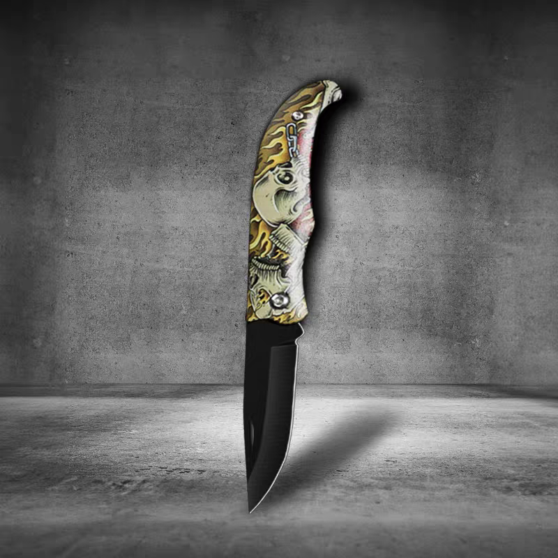 Skeleton Fruit knife, folding portable outdoor knife, sharp and hard self-defense knife, mini portable dormitory student details Picture